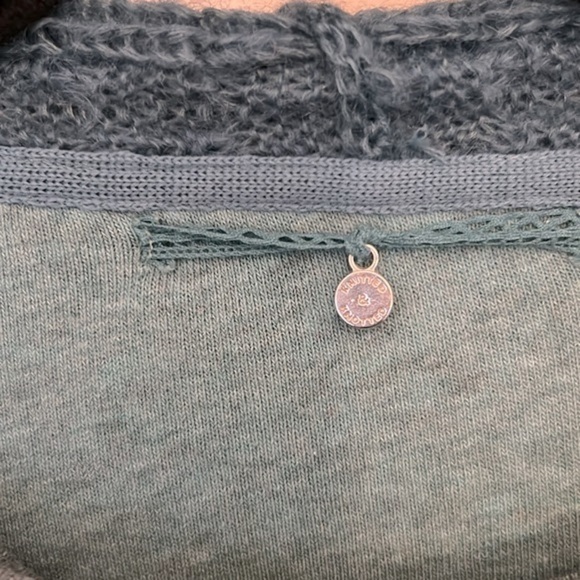 Anthropologie Mohair Open Cardigan Teal Blue Open Crochet Green Small Pockets - Picture 12 of 15